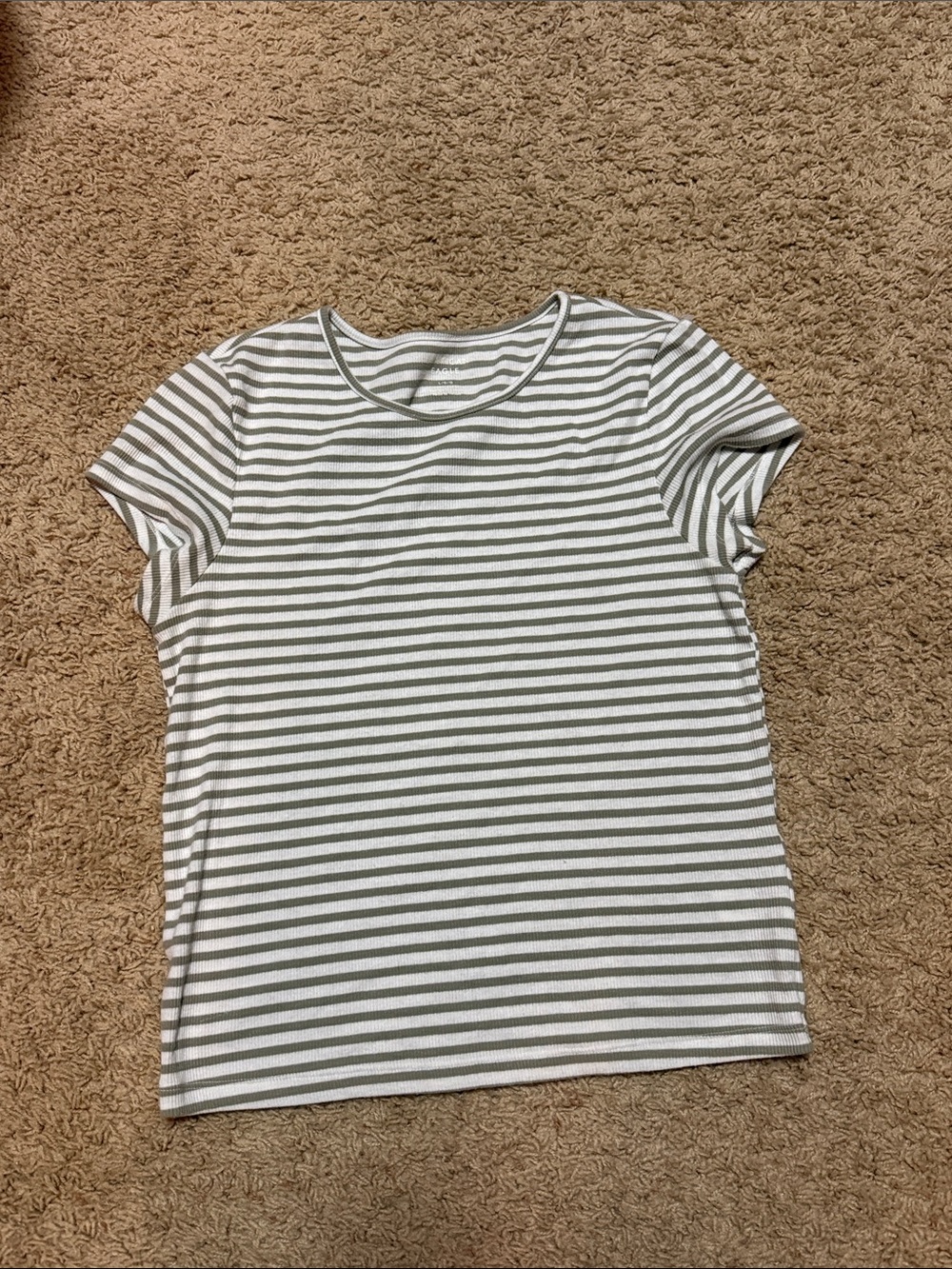 American Eagle Outfitters Striped Crewneck Tee in White and Olive